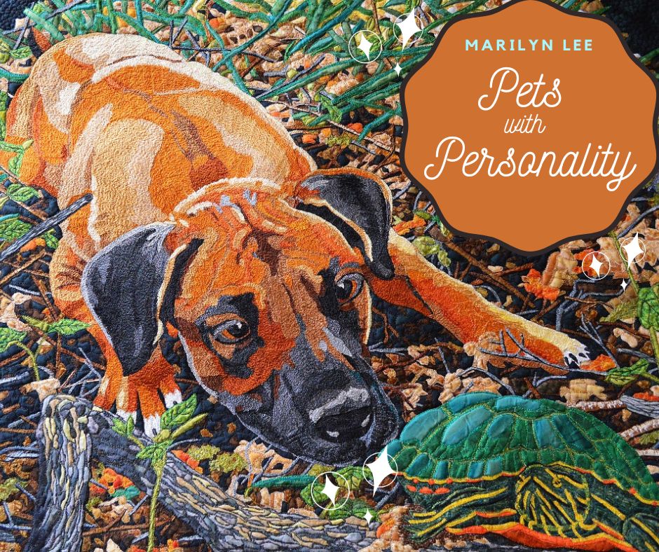 Book cover of 'Pets with Personality' by Marilyn Lee featuring an embroidered dog.