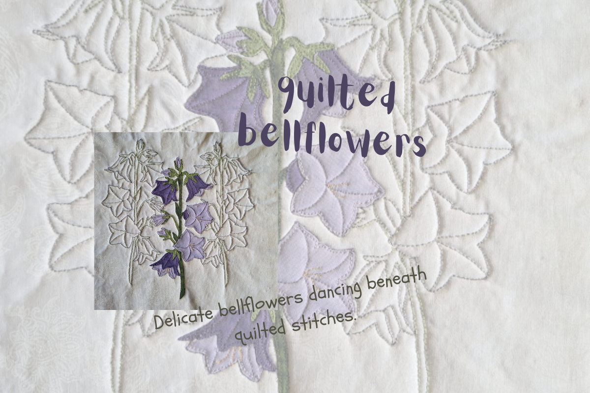 delicate bellflowers dancing beneath quilted stitches