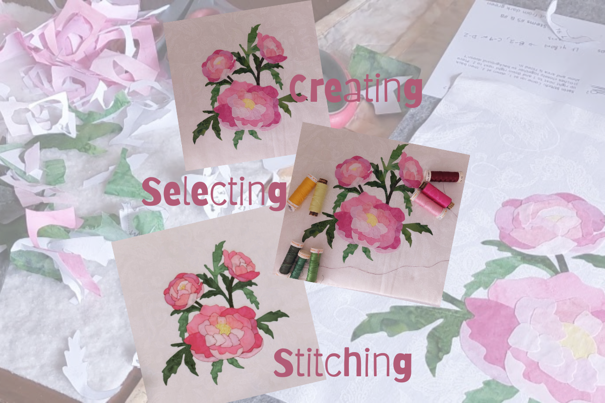 creating selecting and stitching our new peony flower block